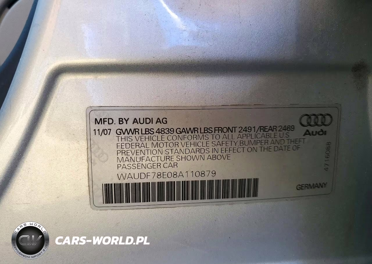 2008 Audi A4 2.0T Quattro VIN:WAUDF78E08A110879 - 12