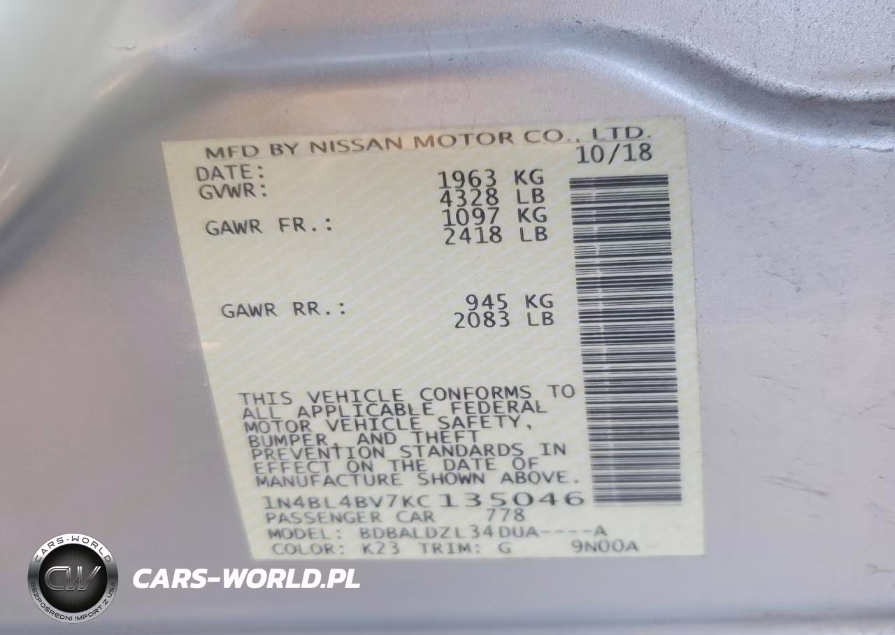 2019 Nissan Altima S VIN:1N4BL4BV7KC135046 - 12