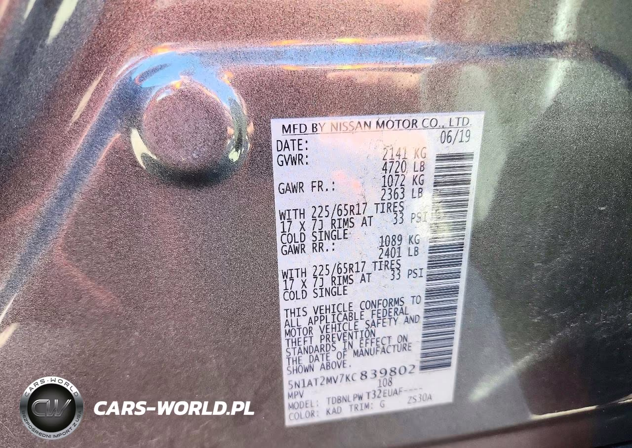 2019 Nissan Rogue S VIN:5N1AT2MV7KC839802 - 13