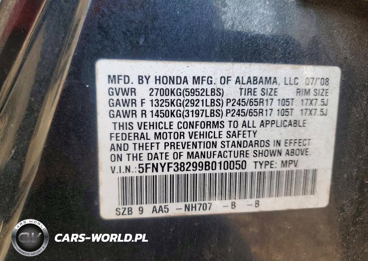 2009 Honda Pilot Lx VIN:5FNYF38299B010050 - 13
