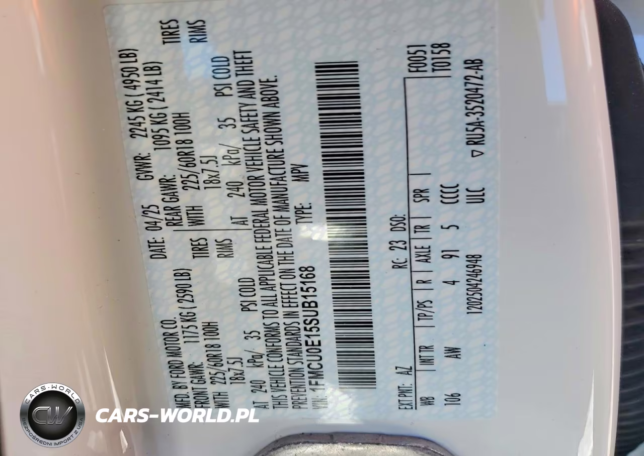 2025 Ford Escape VIN:1FMCU0E15SUB15168 - 12