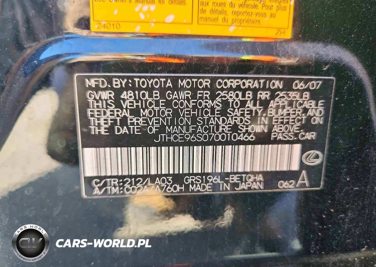 2007 Lexus Gs 350 VIN:JTHCE96S070010466 - 12