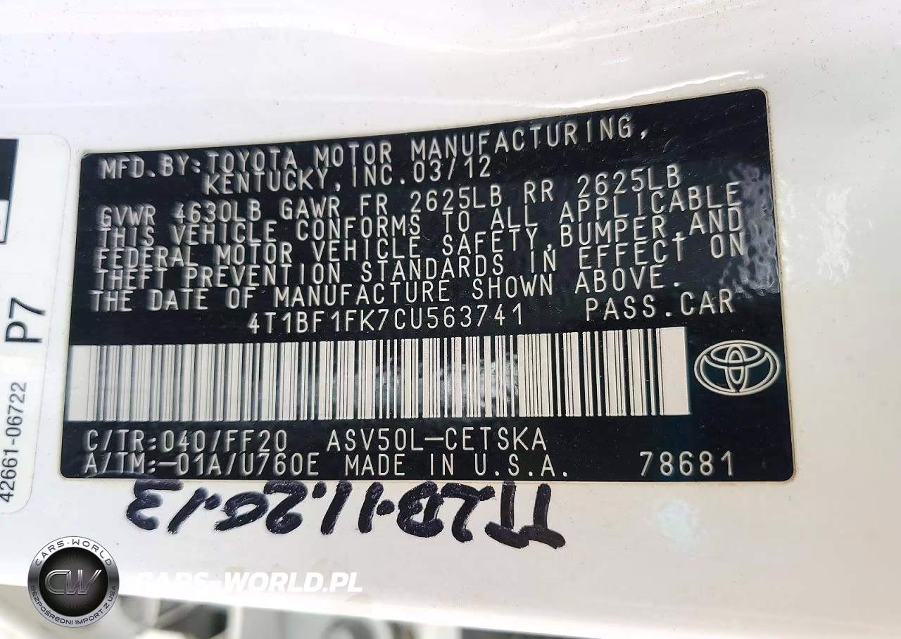 2012 Toyota Camry Se VIN:4T1BF1FK7CU563741 - 12