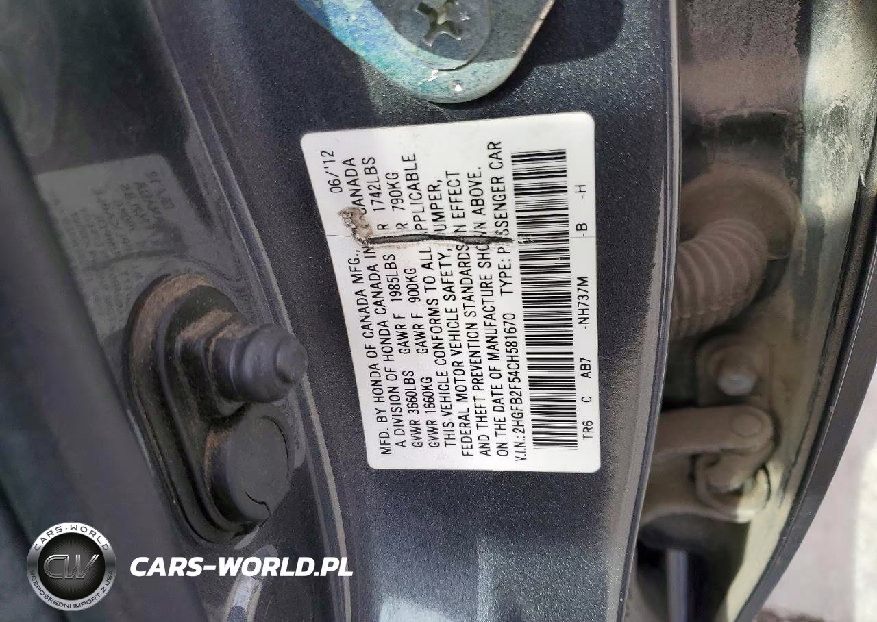2012 Honda Civic Lx VIN:2HGFB2F54CH581670 - 12