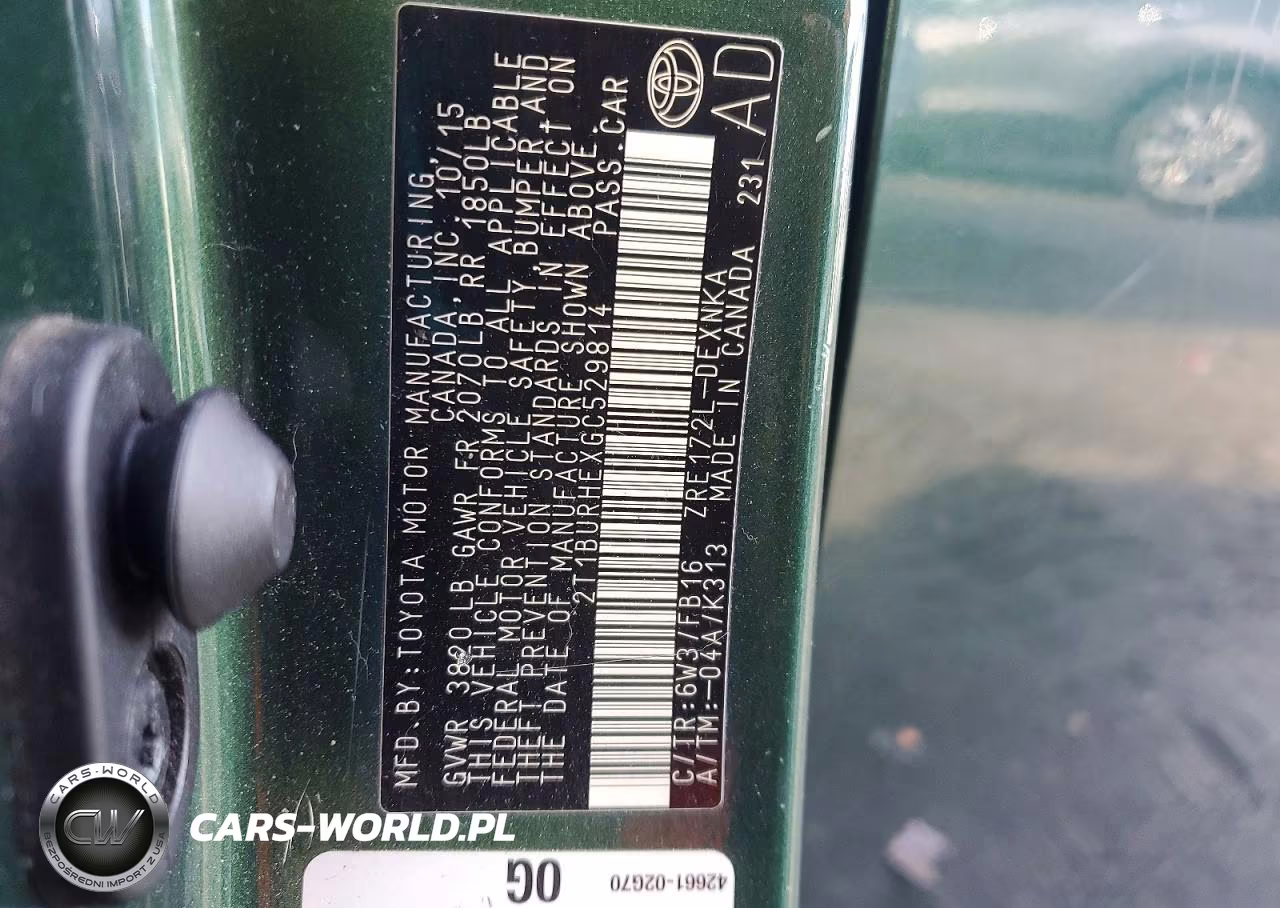 2016 Toyota Corolla L VIN:2T1BURHEXGC529814 - 12