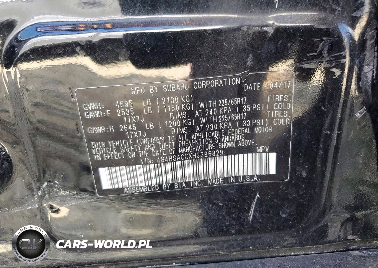 2017 Subaru Outback 2.5I Premium VIN:4S4BSACCXH3396829 - 13