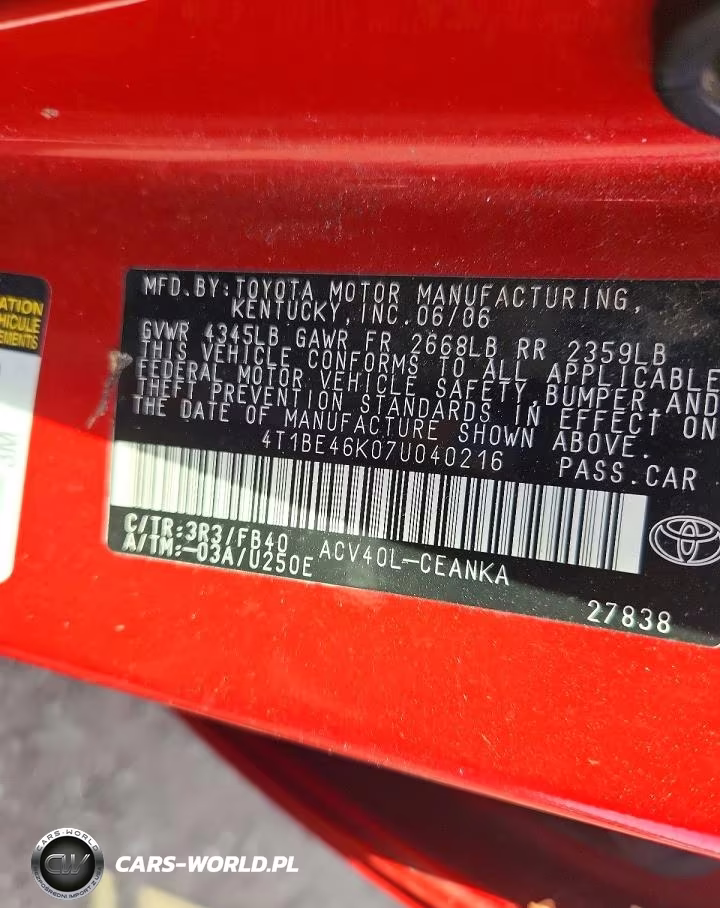 2007 Toyota Camry Le VIN:4T1BE46K07U040216 - 12