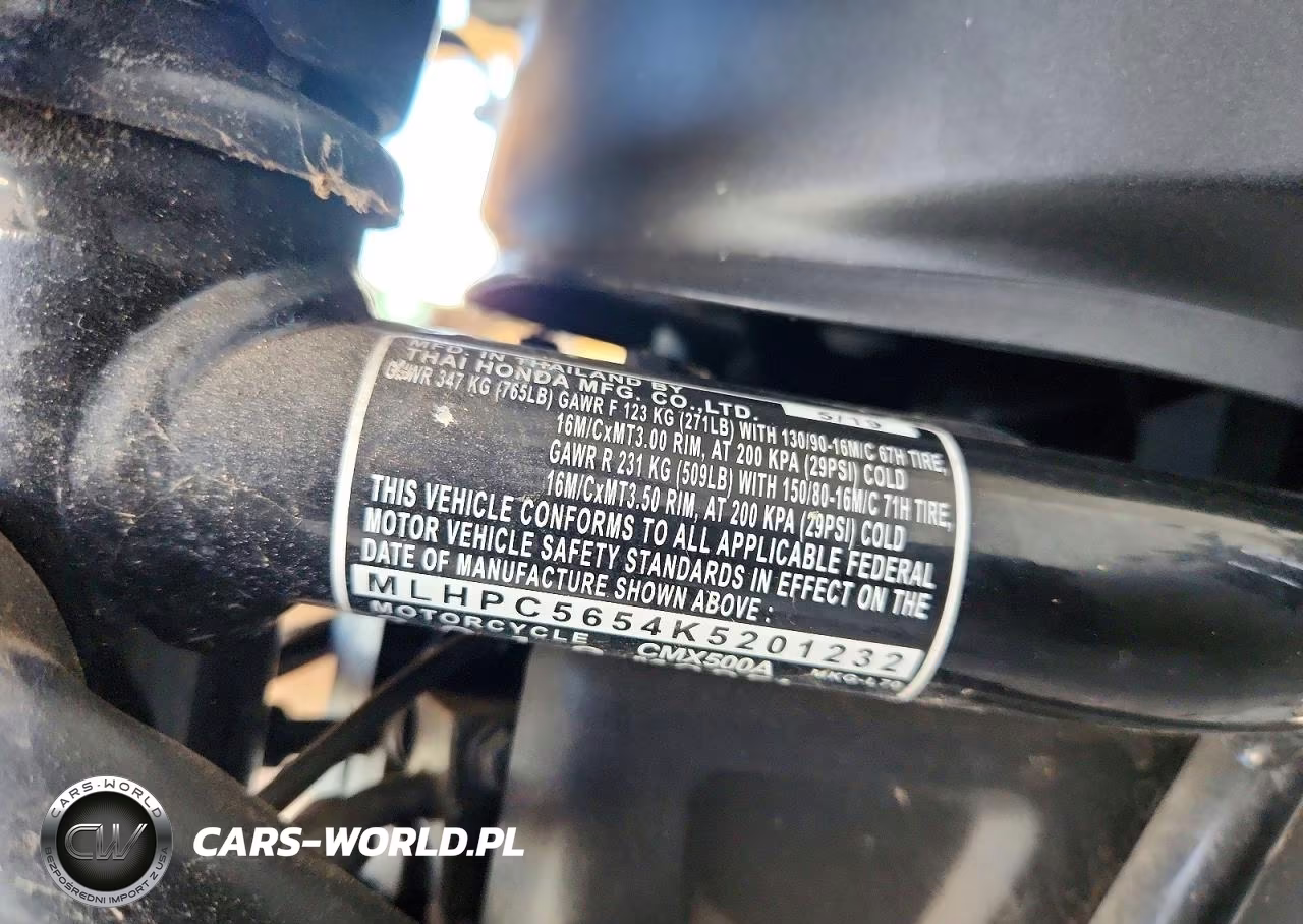 2019 Honda Cmx500 A VIN:MLHPC5654K5201232 - 9