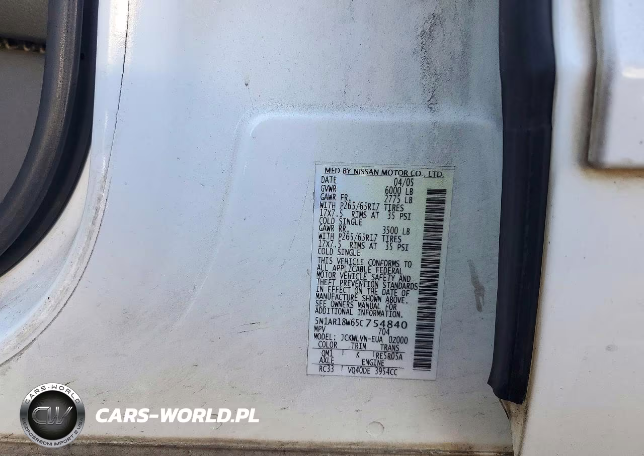 2005 Nissan Pathfinder Xe VIN:5N1AR18W65C754840 - 13