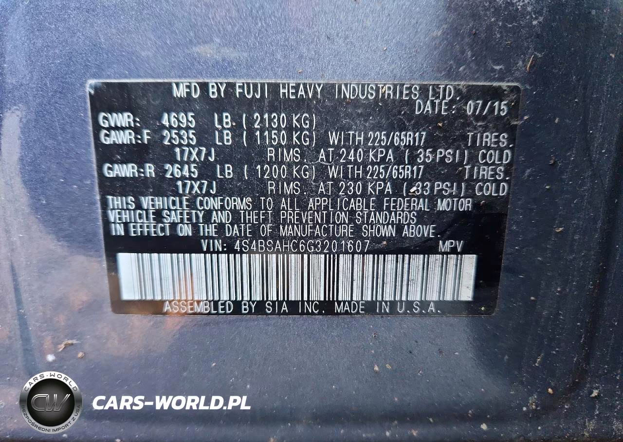 2016 Subaru Outback 2.5I Premium VIN:4S4BSAHC6G3201607 - 13