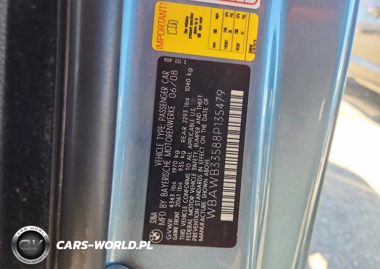 2008 BMW 328 I VIN:WBAWB33588P135479 - 12