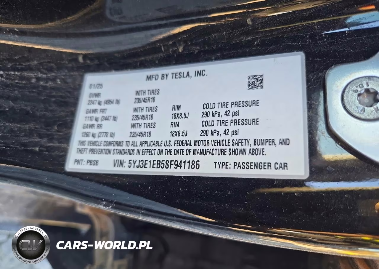 2025 Tesla Model 3 VIN:5YJ3E1EB5SF941186 - 12