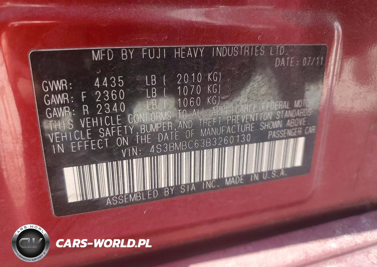 2011 Subaru Legacy 2.5I Premium VIN:4S3BMBC63B3260130 - 12