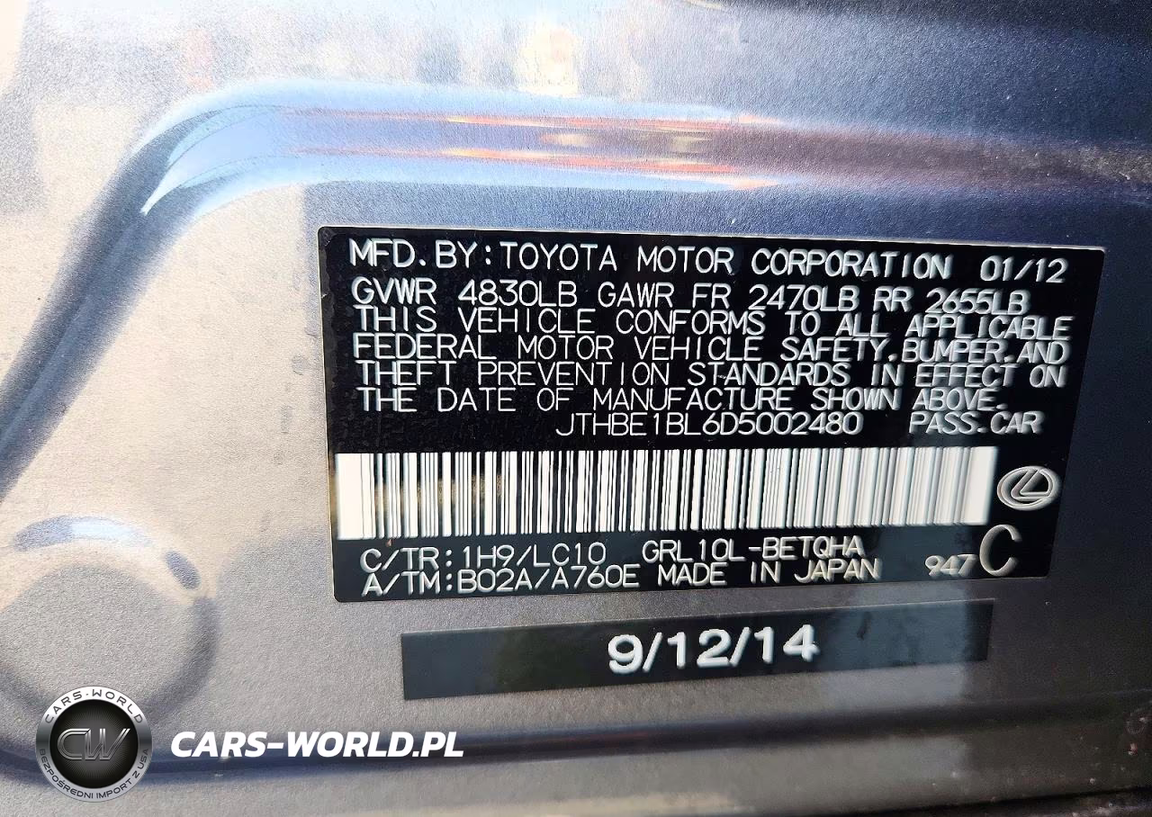 2013 Lexus Gs 350 VIN:JTHBE1BL6D5002480 - 12
