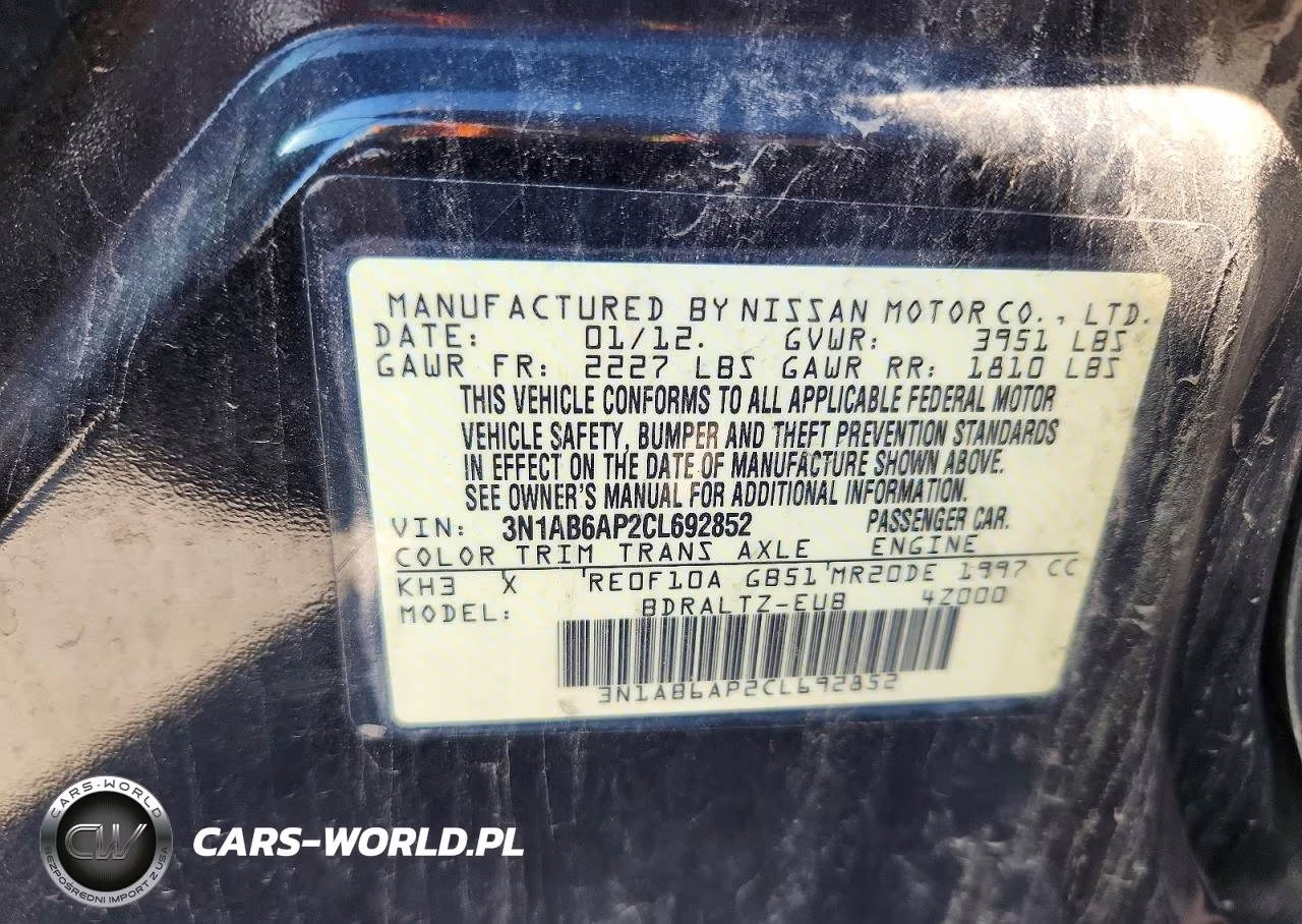 2012 Nissan Sentra 2.0 VIN:3N1AB6AP2CL692852 - 12