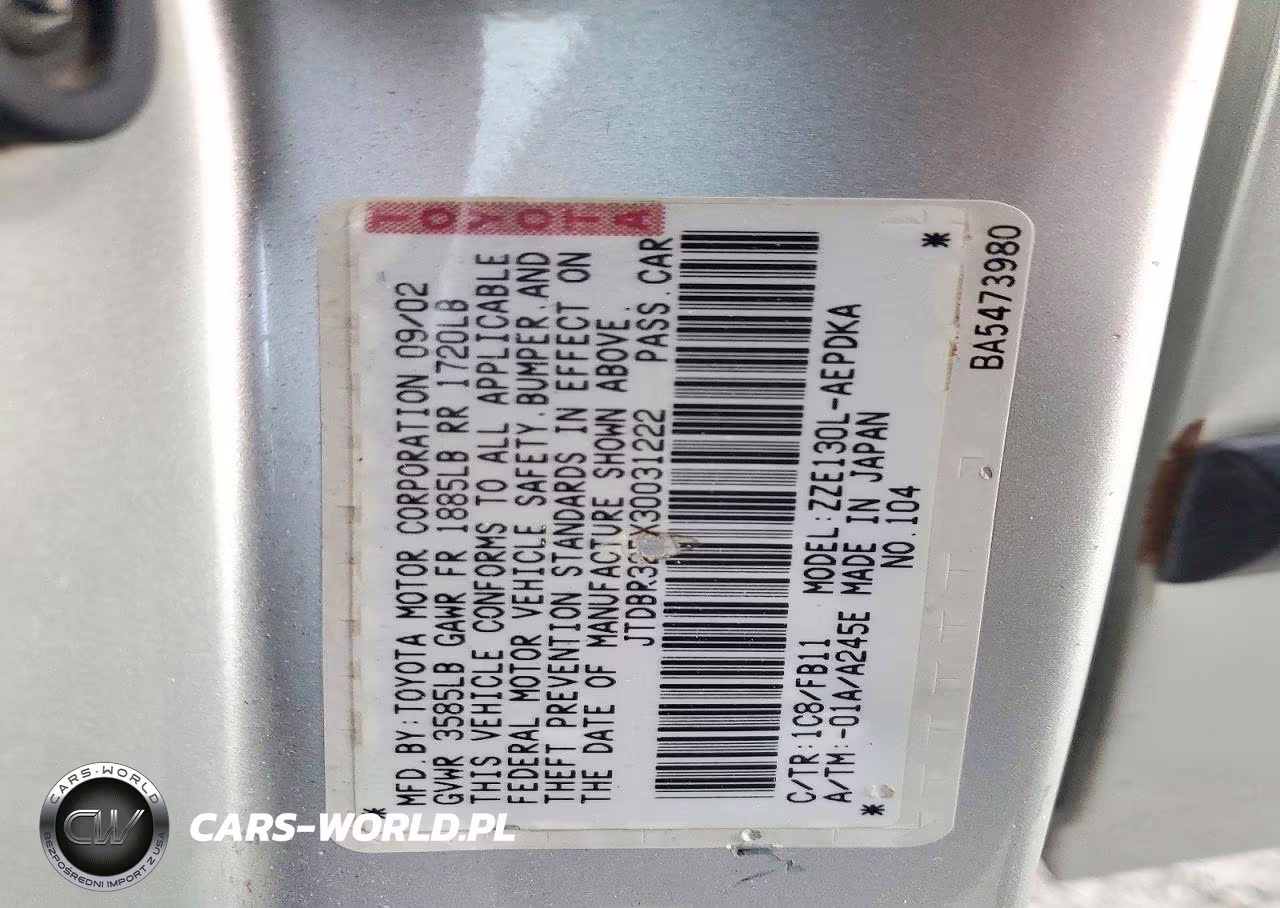 2003 Toyota Corolla Ce VIN:JTDBR32EX30031222 - 13