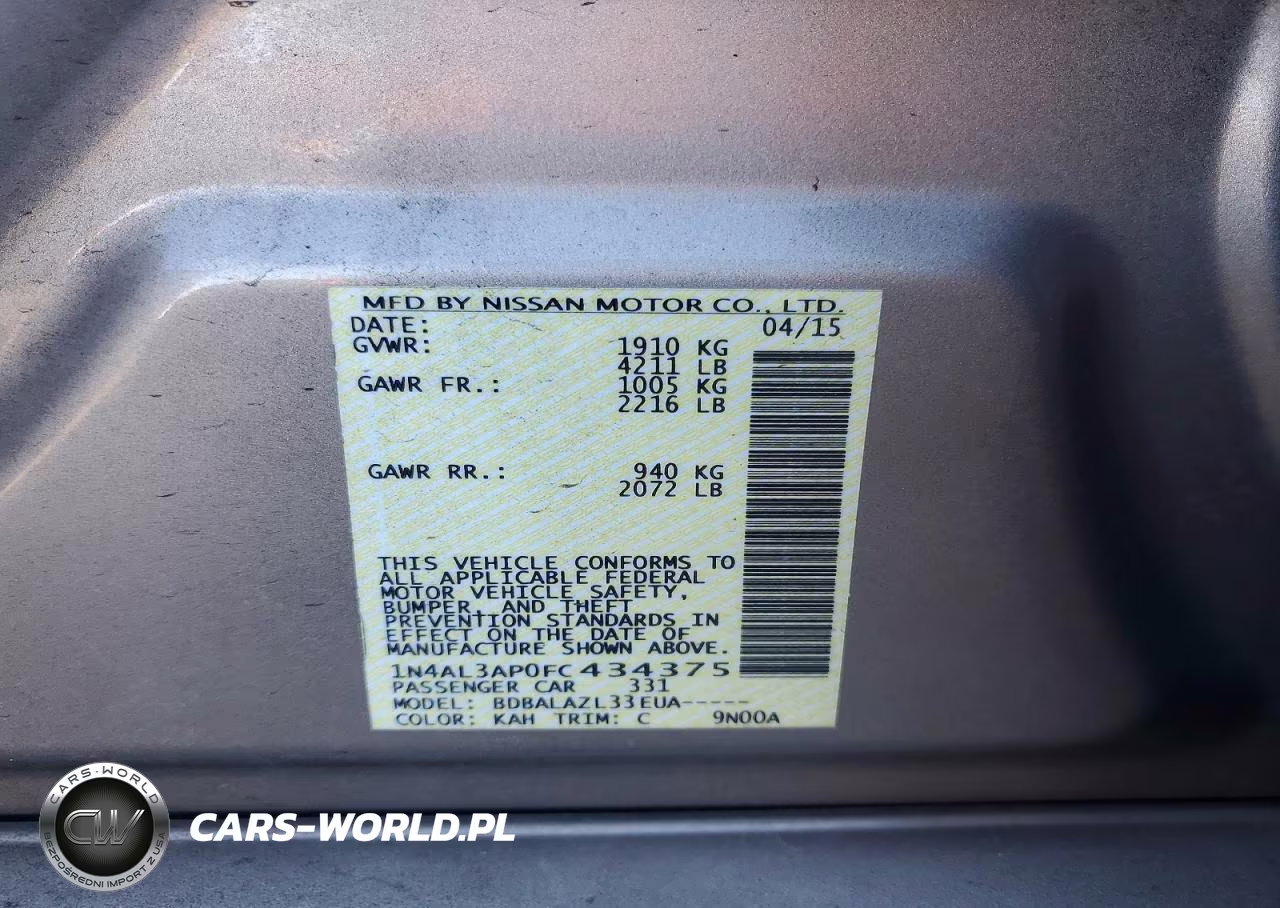 2015 Nissan Altima 2.5 VIN:1N4AL3AP0FC434375 - 12