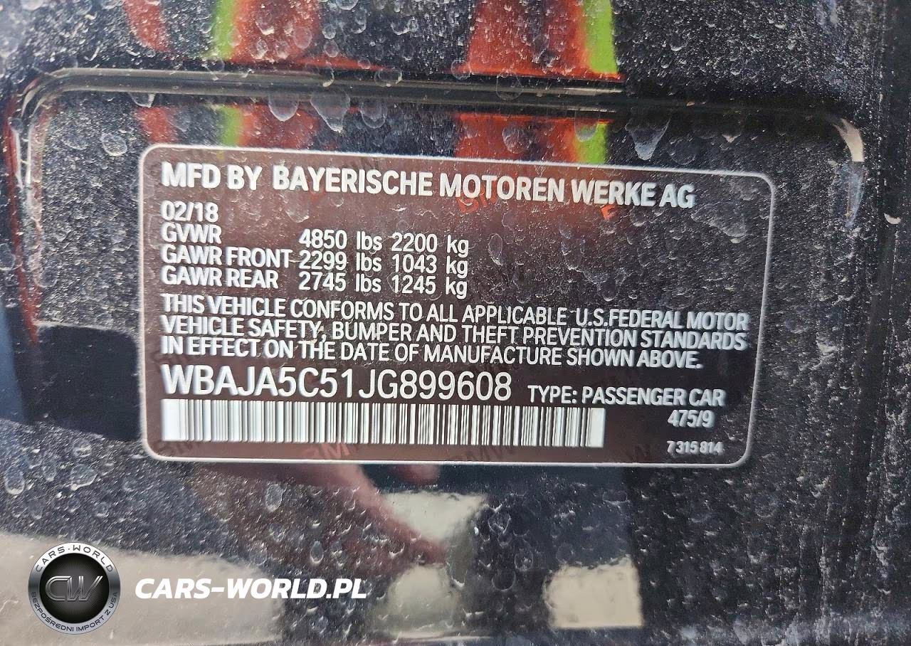 2018 BMW 530 I VIN:WBAJA5C51JG899608 - 12