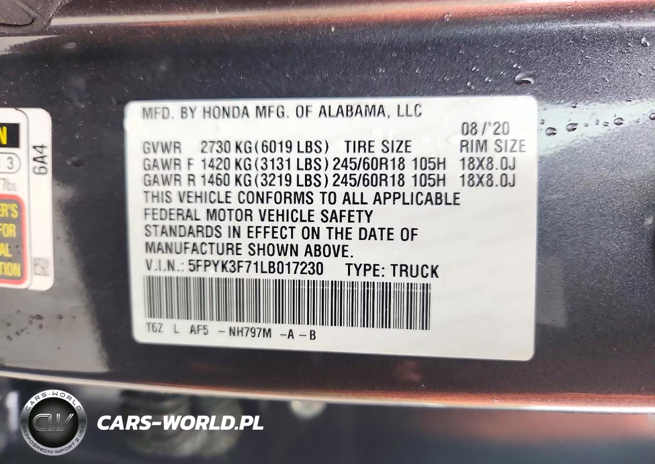 2020 Honda Ridgeline Rtl VIN:5FPYK3F71LB017230 - 12