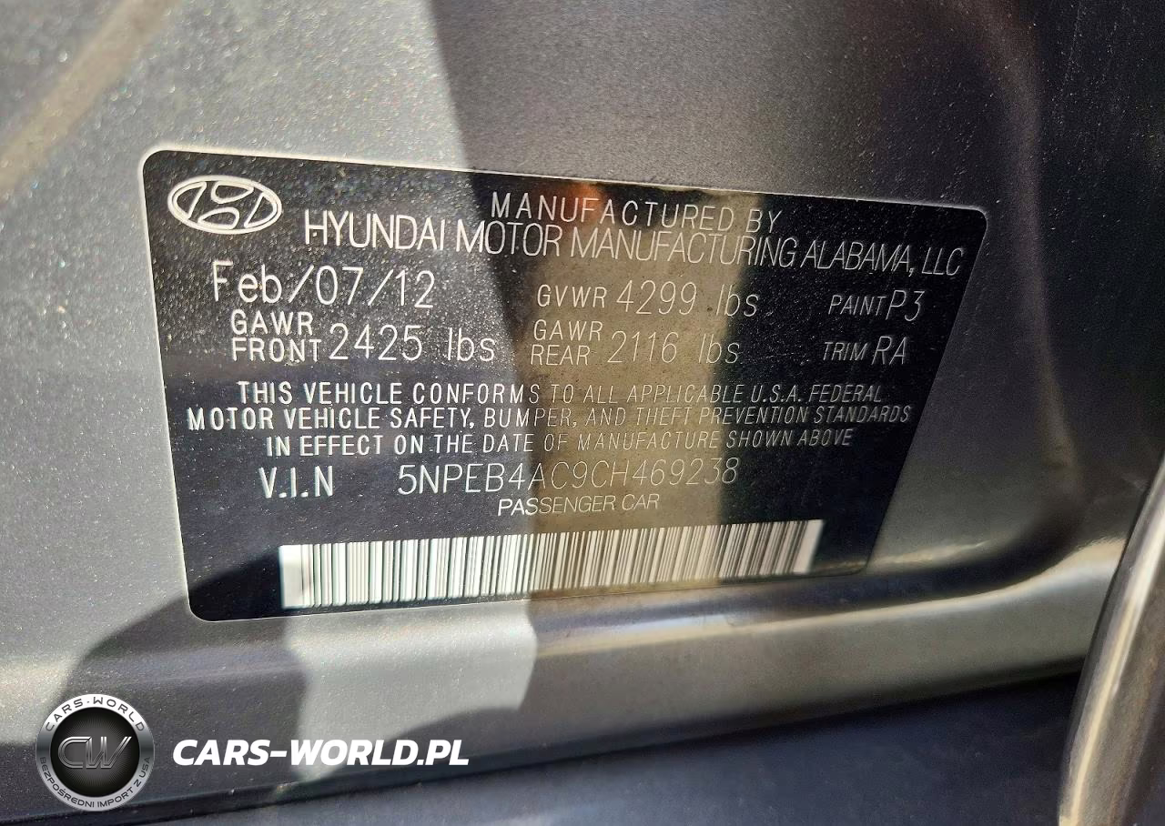 2012 Hyundai Sonata Gls VIN:5NPEB4AC9CH469238 - 12