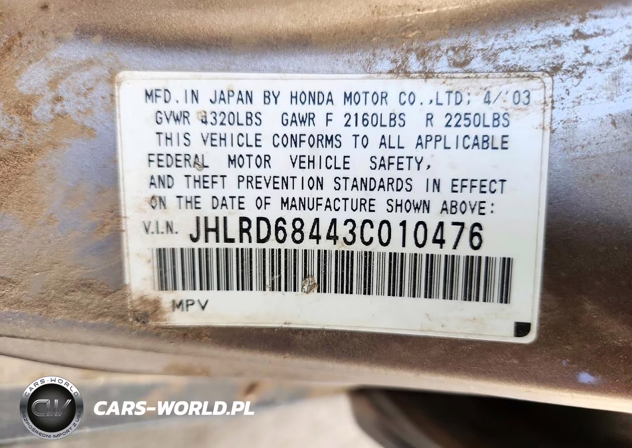 2003 Honda Cr-V Lx VIN:JHLRD68443C010476 - 13