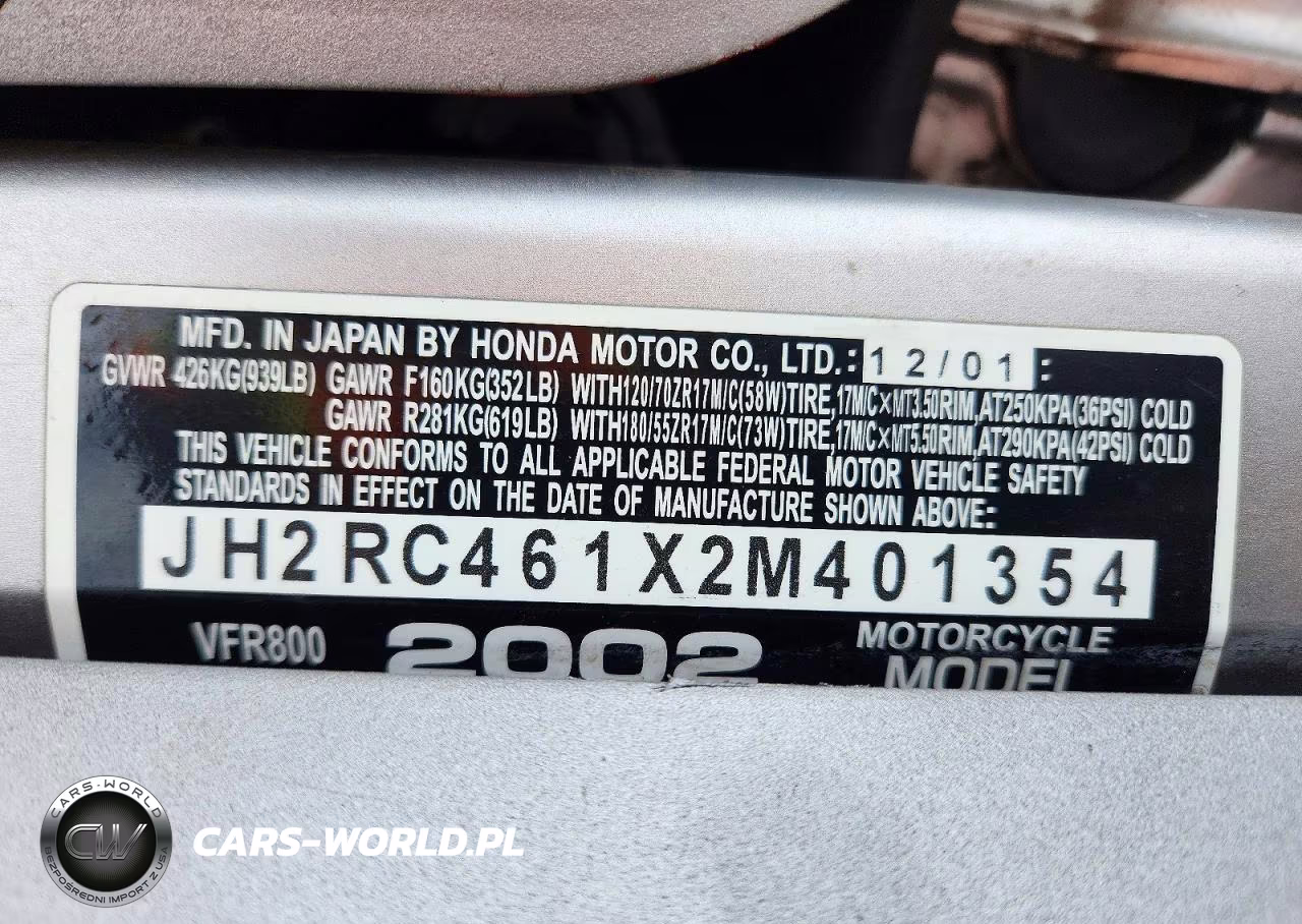 2002 Honda Vfr800 VIN:JH2RC461X2M401354 - 9