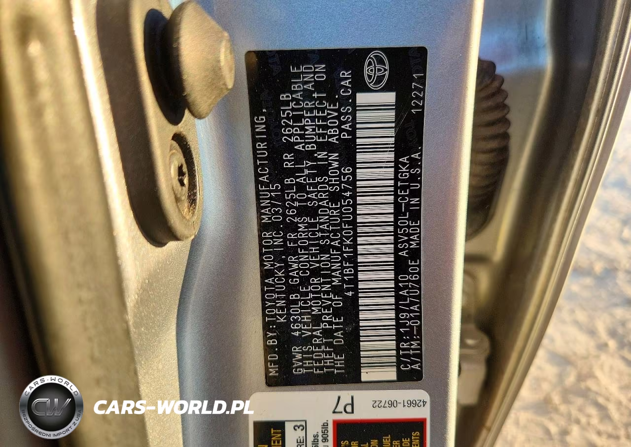 2015 Toyota Camry Xle VIN:4T1BF1FK0FU054756 - 12