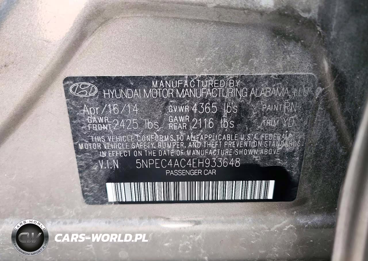 2014 Hyundai Sonata Limited VIN:5NPEC4AC4EH933648 - 13
