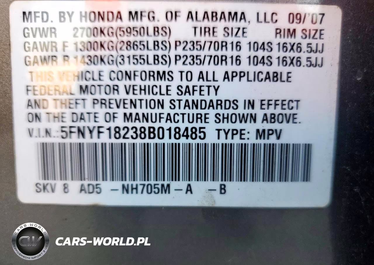 2008 Honda Pilot Vp VIN:5FNYF18238B018485 - 13