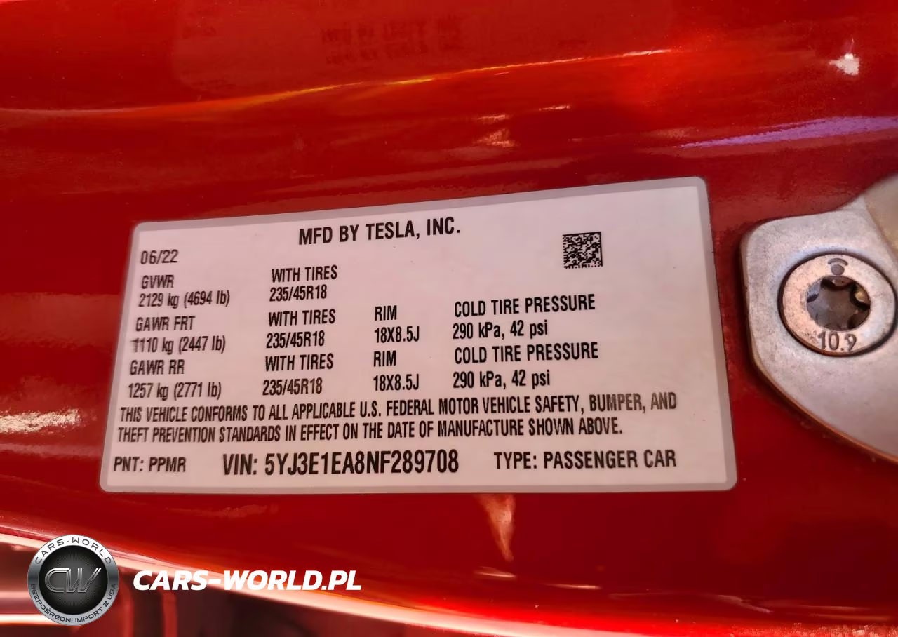 2022 Tesla Model 3 VIN:5YJ3E1EA8NF289708 - 13