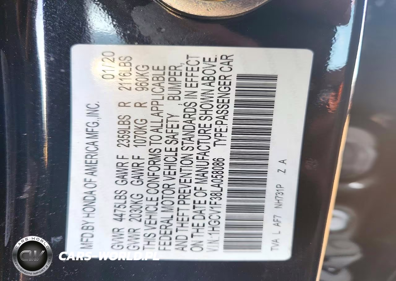 2020 Honda Accord Sport VIN:1HGCV1F38LA058086 - 12