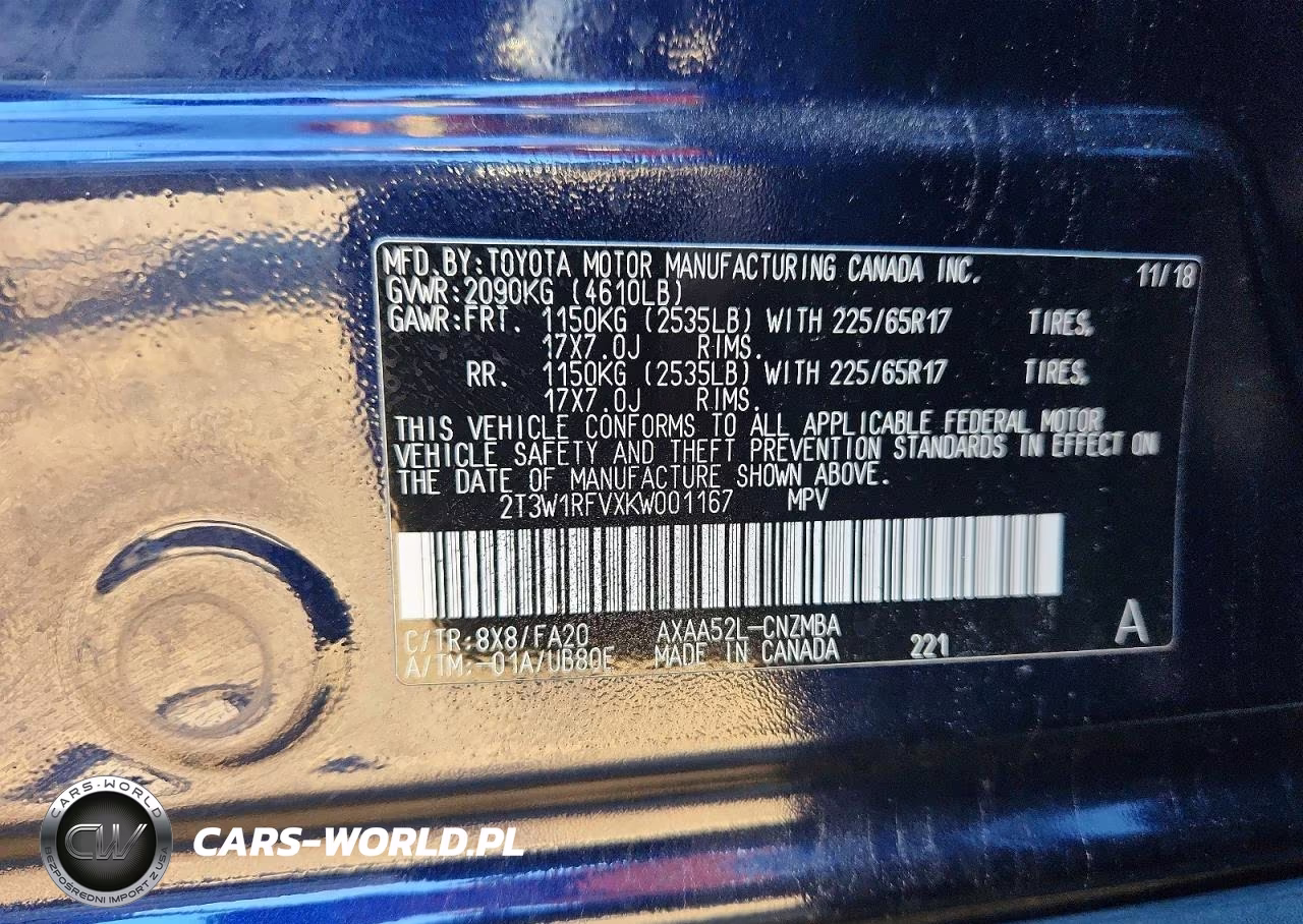 2019 Toyota Rav4 Xle VIN:2T3W1RFVXKW001167 - 13