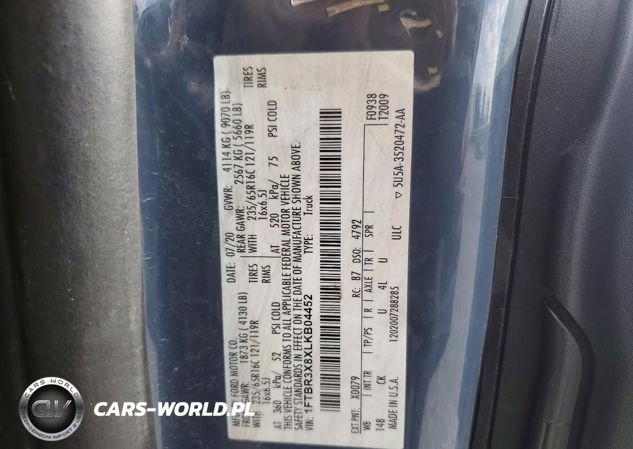 2020 Ford Transit 250 Delivery Van VIN:1FTBR3X8XLKB04452 - 12