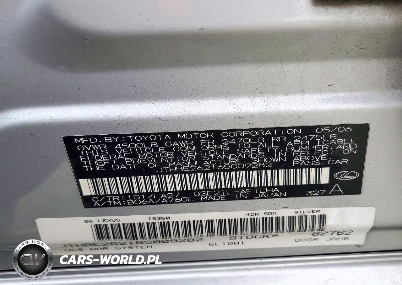 2006 Lexus Is 350 VIN:JTHBE262165009282 - 13