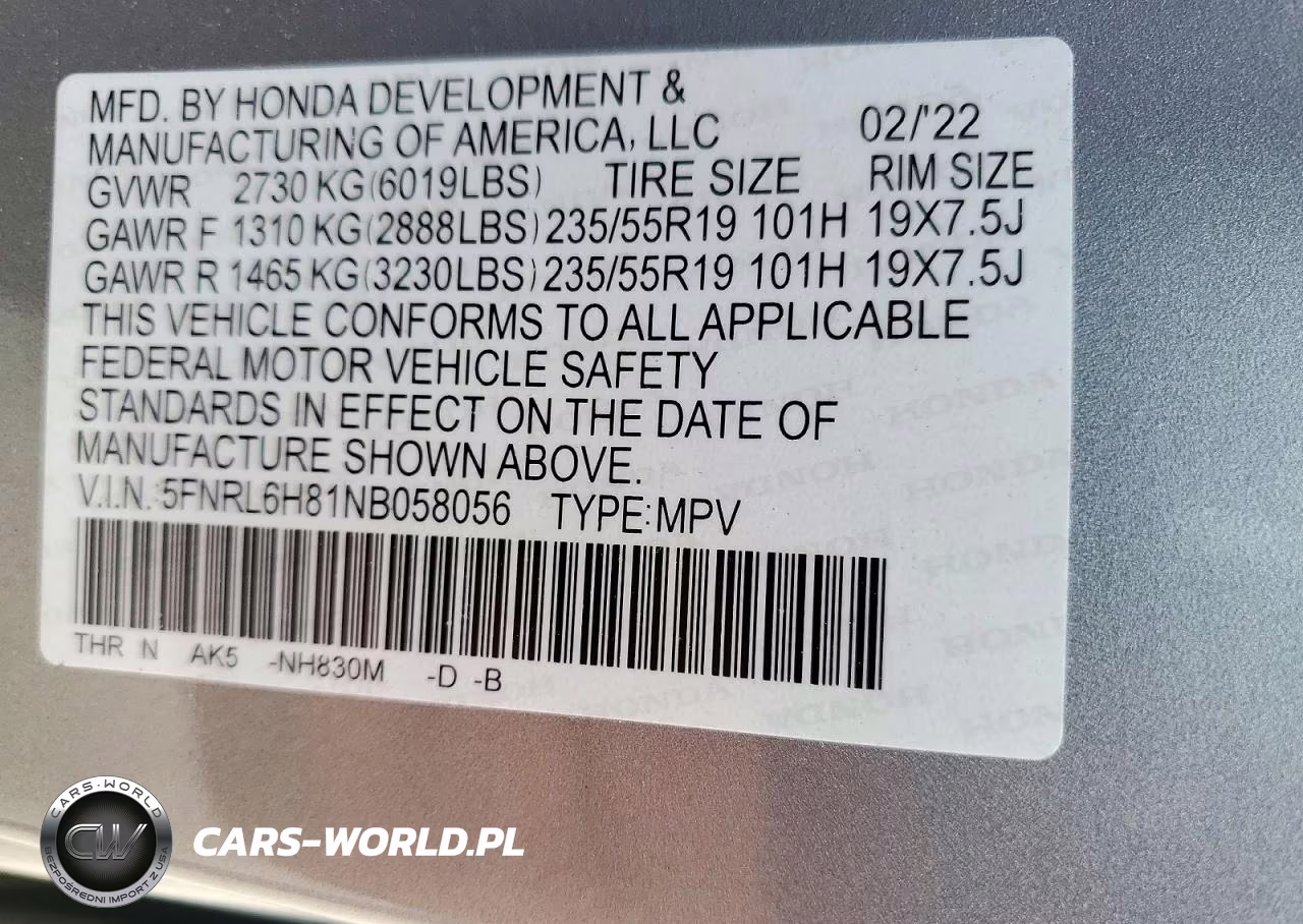 2022 Honda Odyssey Touring VIN:5FNRL6H81NB058056 - 13