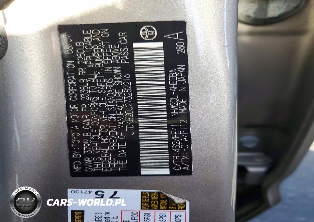 2007 Toyota Prius Base VIN:JTDKB20U273282216 - 12