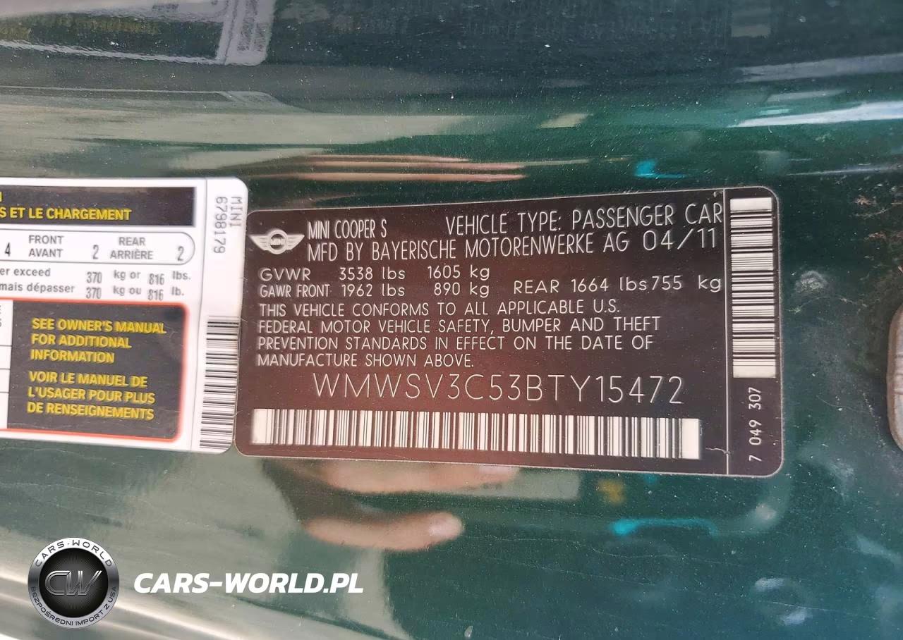 2011 Mini Cooper S VIN:WMWSV3C53BTY15472 - 12