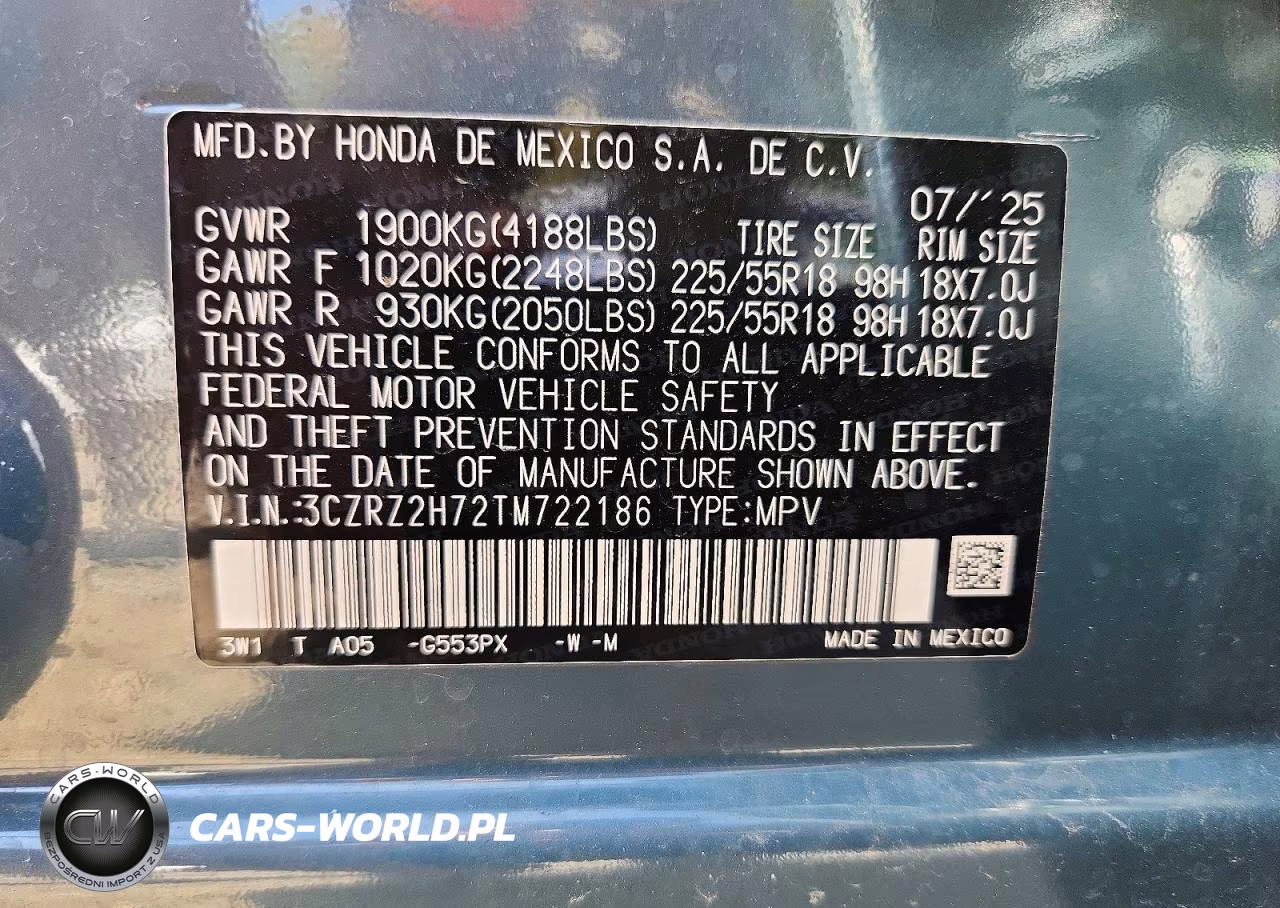 2026 Honda Hr-V Exl VIN:3CZRZ2H72TM722186 - 13
