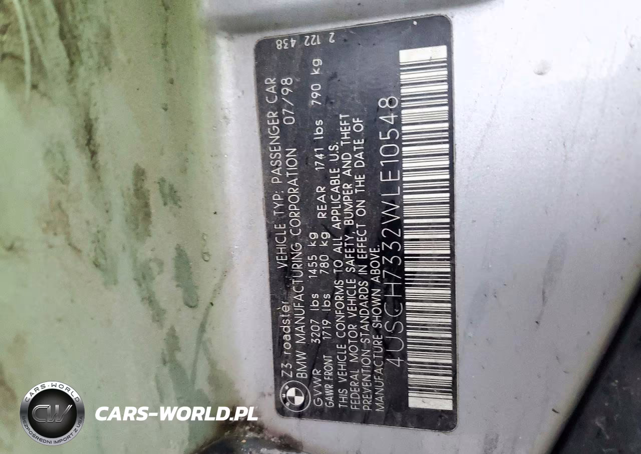 1998 BMW Z3 1.9 VIN:4USCH7332WLE10548 - 12