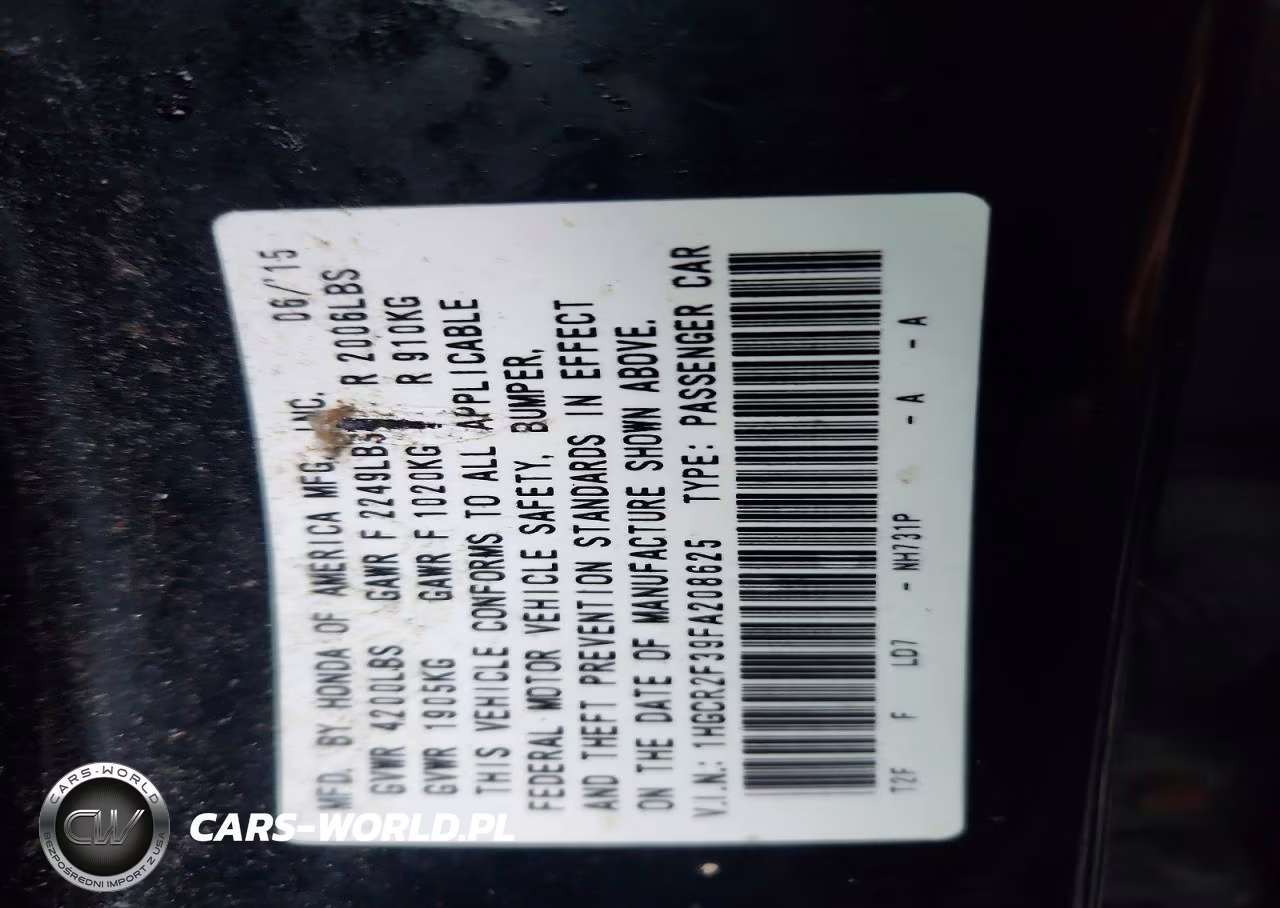 2015 Honda Accord Lx VIN:1HGCR2F39FA208625 - 12