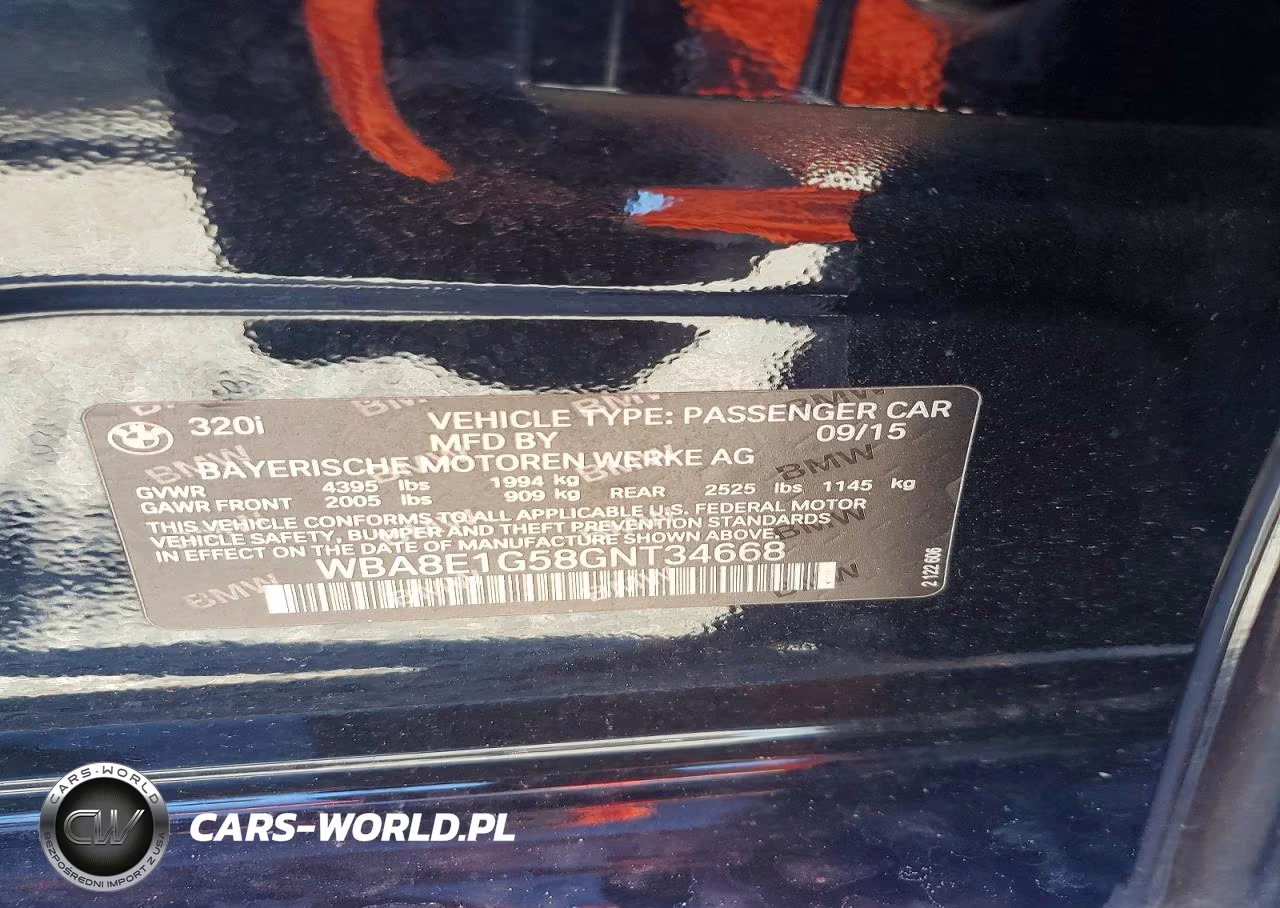 2016 BMW 320 I VIN:WBA8E1G58GNT34668 - 12