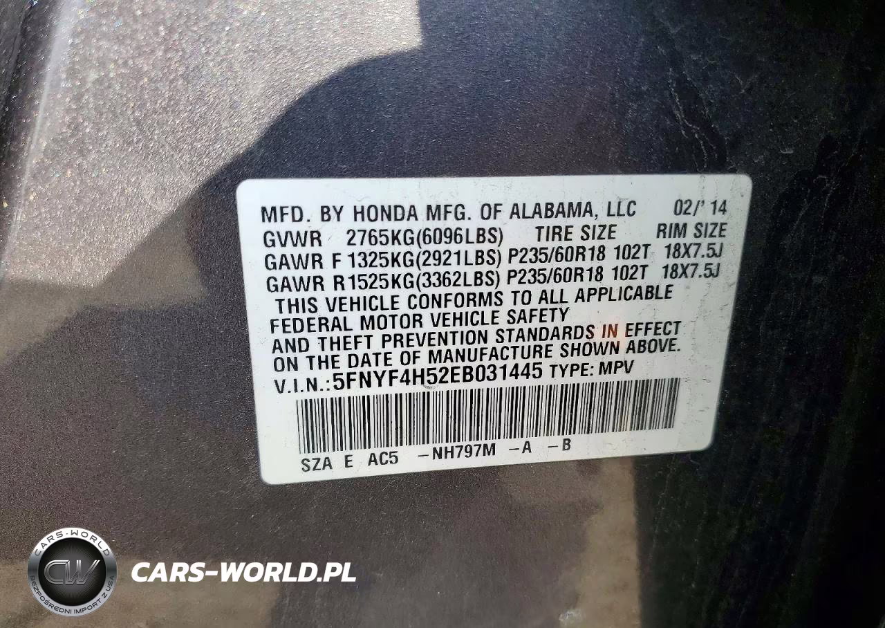 2014 Honda Pilot Exl VIN:5FNYF4H52EB031445 - 13