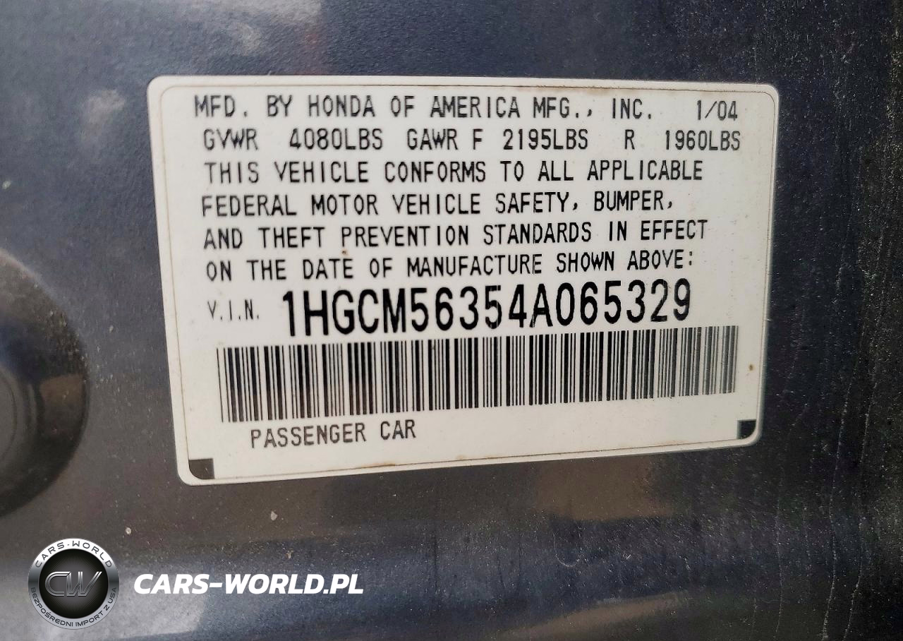 2004 Honda Accord Lx VIN:1HGCM56354A065329 - 12