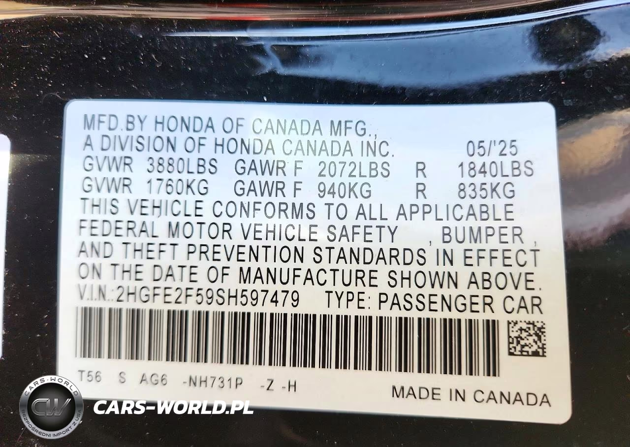2025 Honda Civic Sport VIN:2HGFE2F59SH597479 - 13