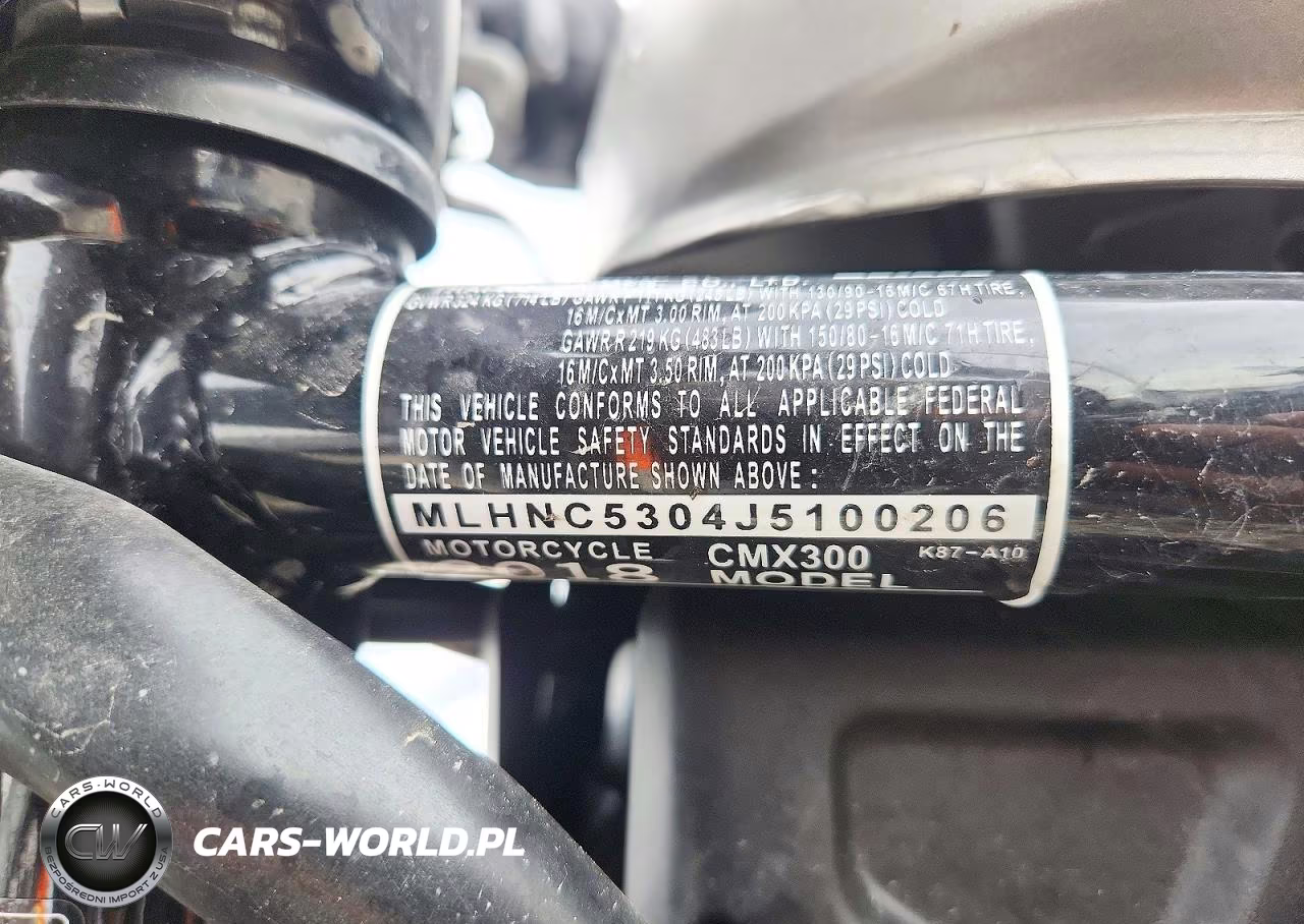 2018 Honda Cmx300 VIN:MLHNC5304J5100206 - 9