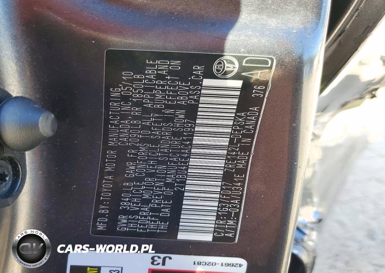 2010 Toyota Corolla S VIN:2T1BU4EE4AC411997 - 12