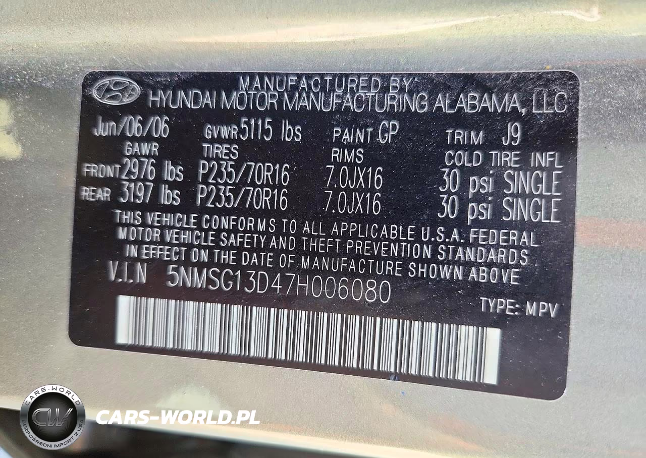 2007 Hyundai Santa Fe Gls VIN:5NMSG13D47H006080 - 13