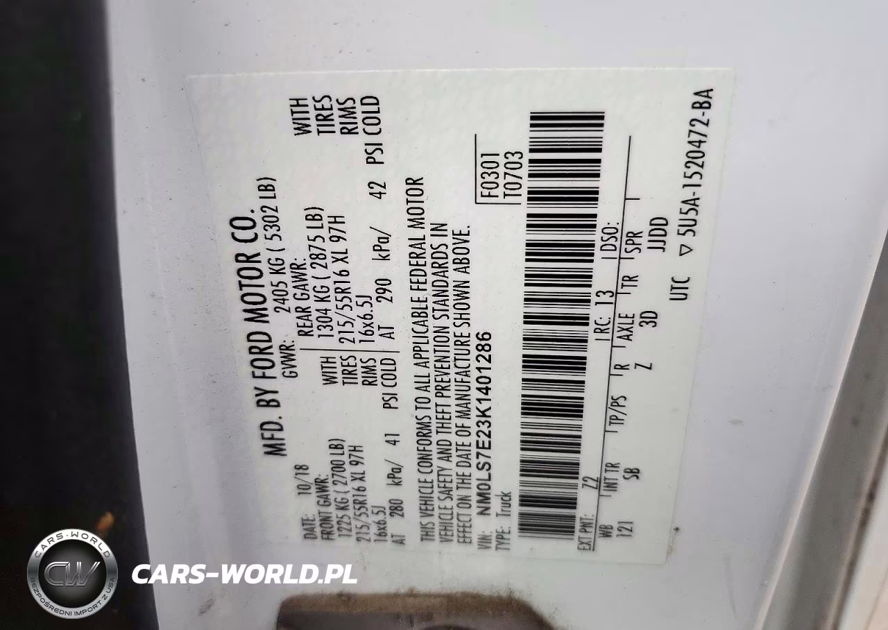 2019 Ford Cargo Van VIN:NM0LS7E23K1401286 - 13