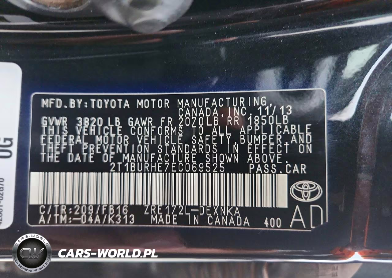 2014 Toyota Corolla Le VIN:2T1BURHE7EC069525 - 12