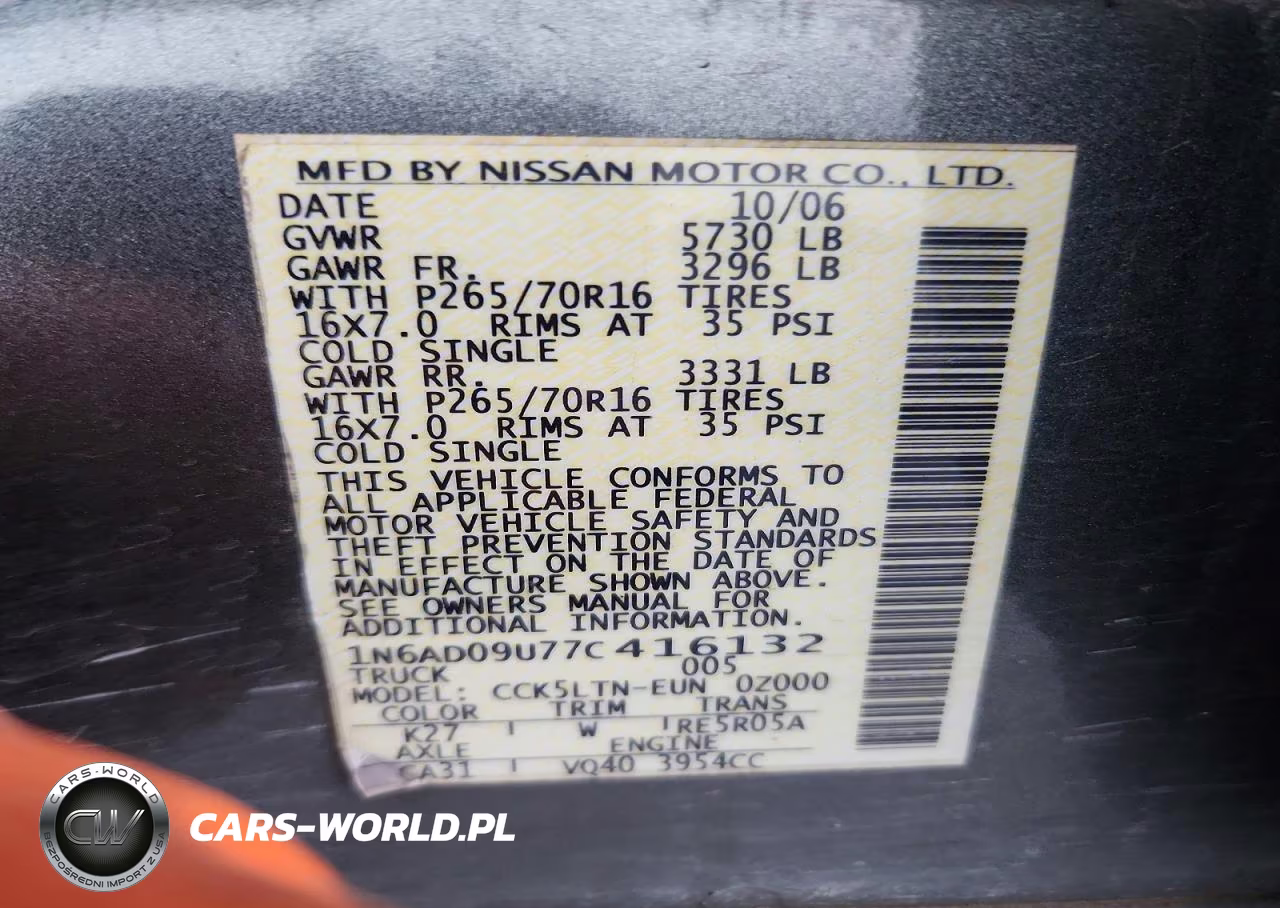 2007 Nissan Frontier Crew Cab Le VIN:1N6AD09U77C416132 - 12